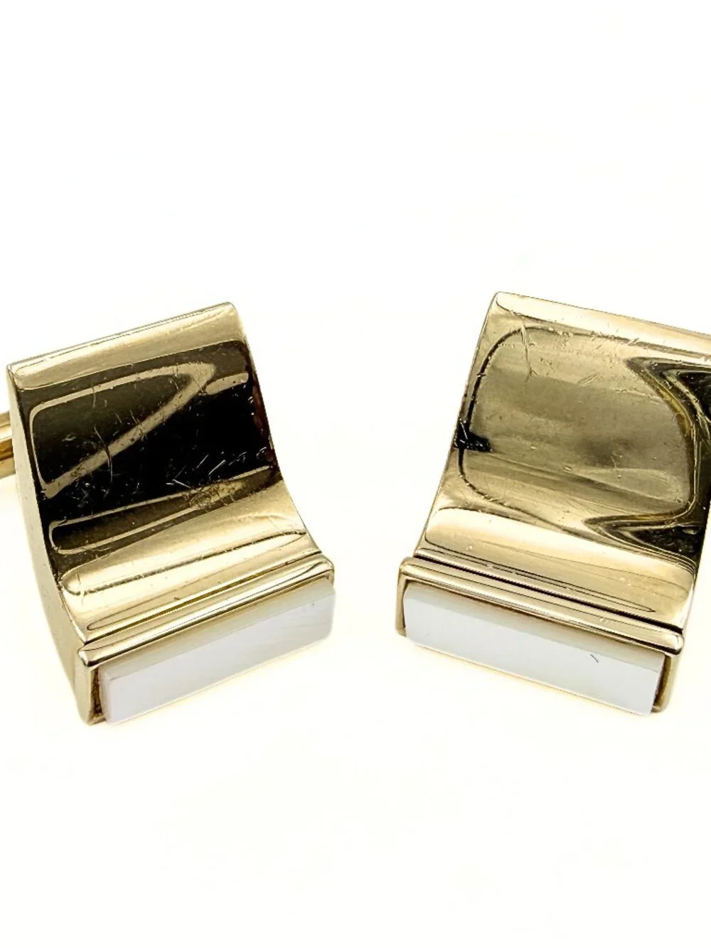 Swank Signed MCM Gold Plated Sculptural Wave Glass Cufflinks